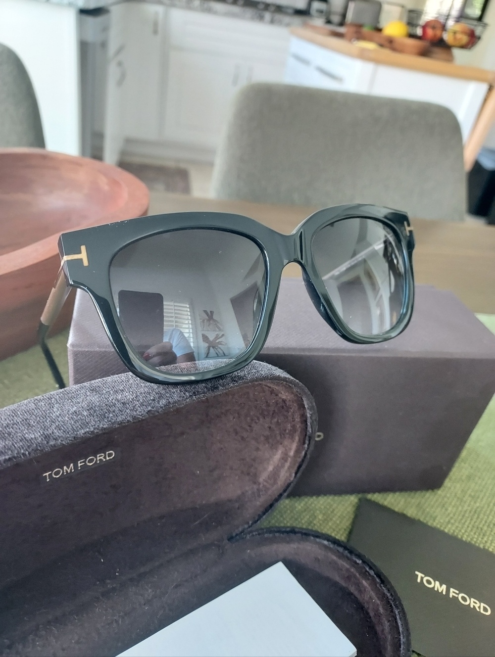 Tom Ford Black Square Sunglasses With Gold Arm Accent